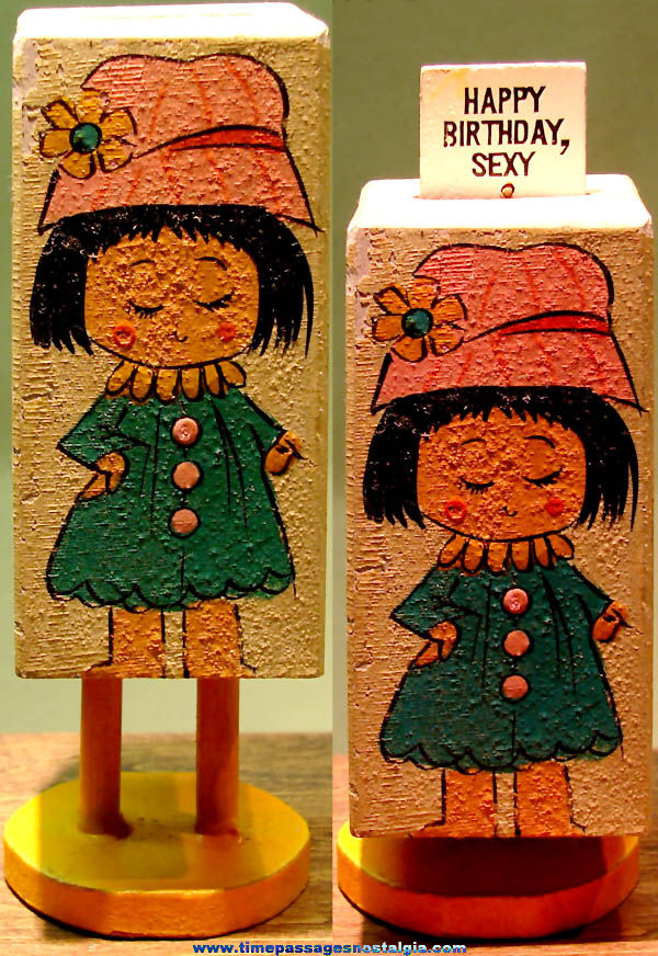 Old Birthday Greetings Wooden Popsie Character Figure