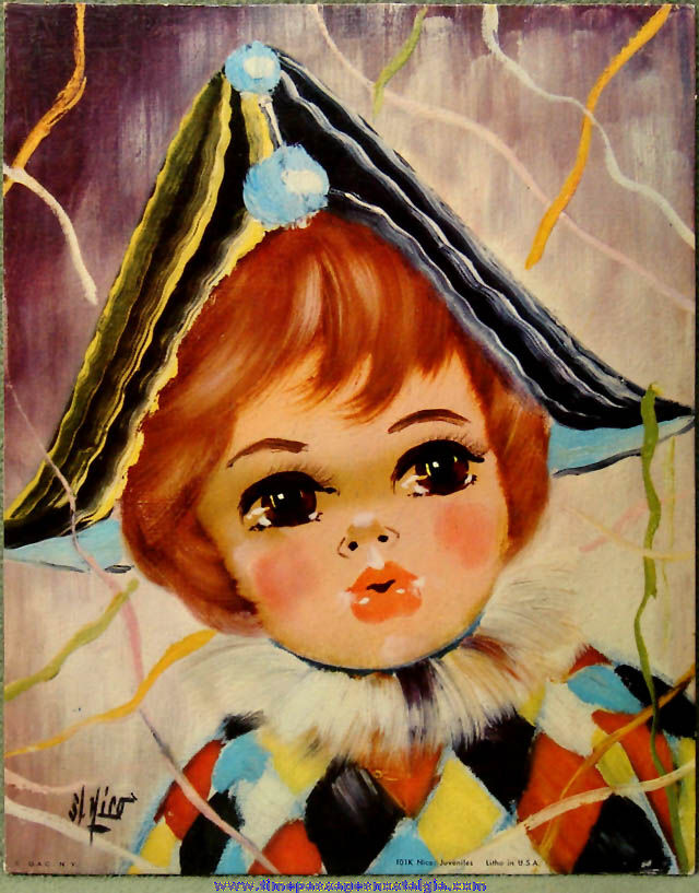 Colorful Old Nico Big Eyed Harlequin Girl Art Print