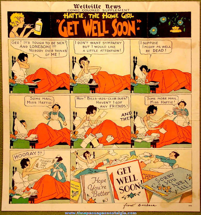 Colorful 1935 Comic Strip Character Get Well Greeting Card with Dated Envelope
