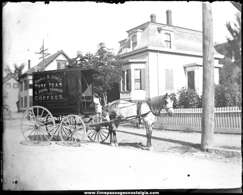 Early Small & Jones Tea & Coffee Advertising Horse Delivery Wagon Glass Photograph Slide