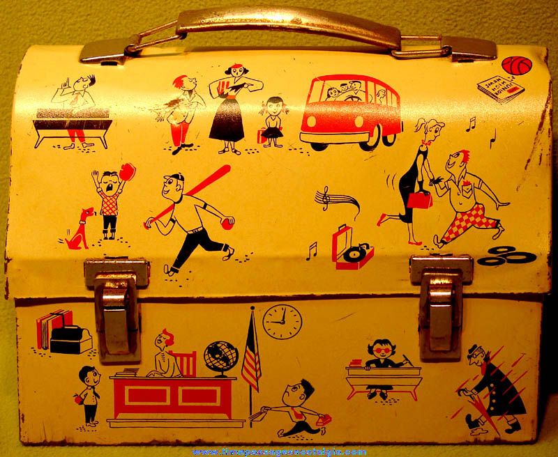 Colorful Old School Days Dome Top Metal Lunch Box