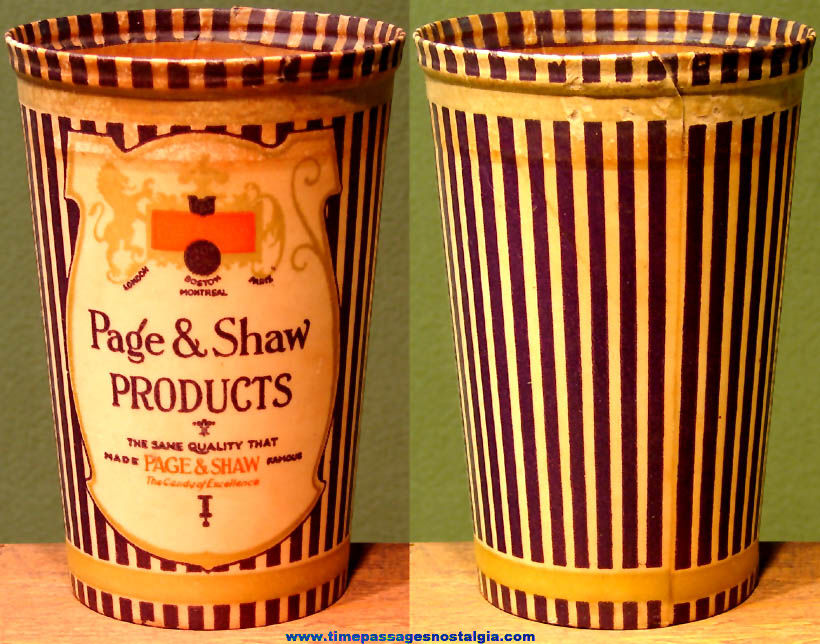 Colorful Old Page & Shaw Candy Advertising Imprinted Waxed Cup