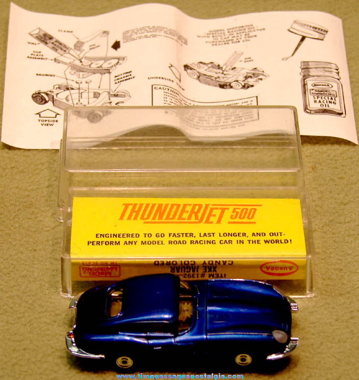 Boxed 1960s Candy Colored Blue XKE Jaguar Aurora Thunderjet 500 Slot Car