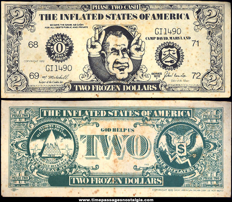 ©1972 U.S. President Richard M. Nixon Inflated States of America Two Dollar Bill