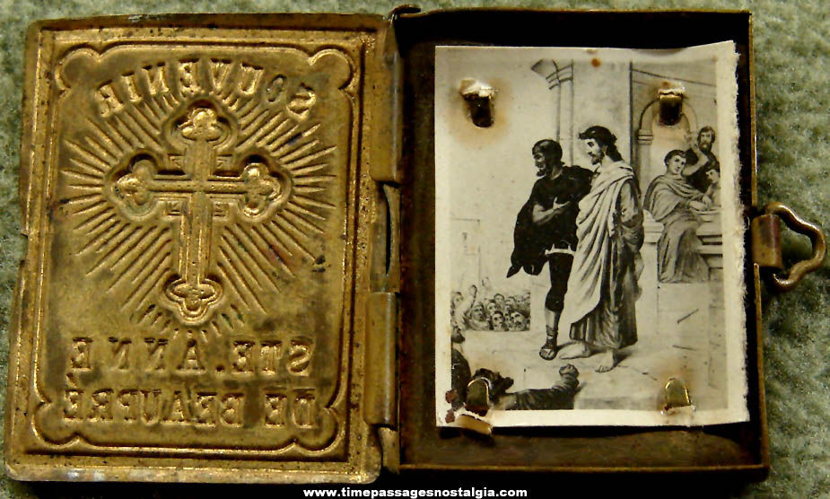 Old Saint Anne De Beaupre German Embossed Souvenir Locket with Jesus Picture