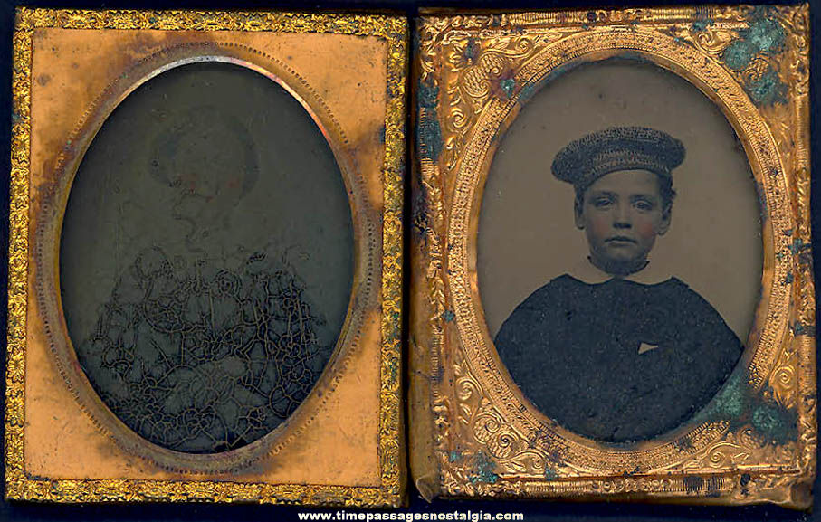 (2) Different 1800s Ambrotype Photographs with Metal Oval Frames