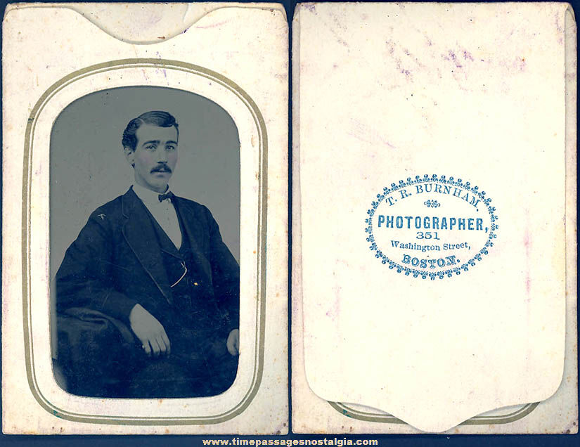 1800s Tintype Photograph of A Man In A Suit and Tie In Original Paper Frame Folder