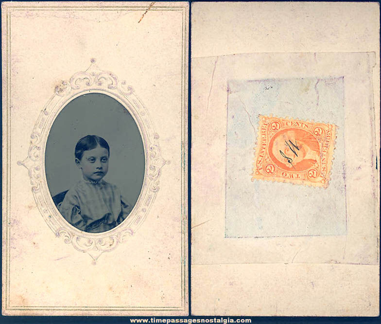 1800s Tintype Photograph of A Young Girl In Original Paper Frame With Tax Stamp