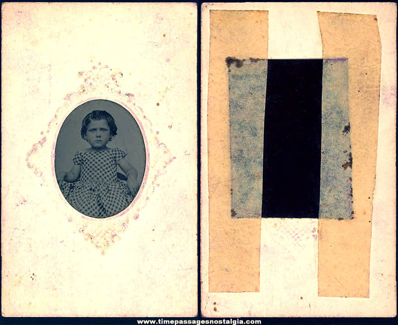 1800s Tintype Photograph of A Young Girl Child In Original Paper Frame