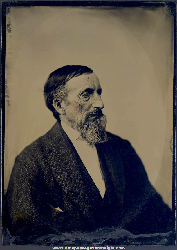 Large 1800s Tintype Portrait Photograph of A Bearded Man