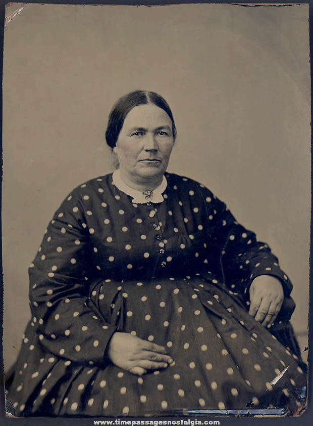 Large 1800s Tintype Portrait Photograph of A Large Seated Woman