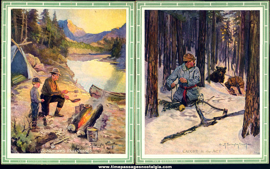 (9) Different Small Colorful Old Hunter or Hunting Scene Art Prints