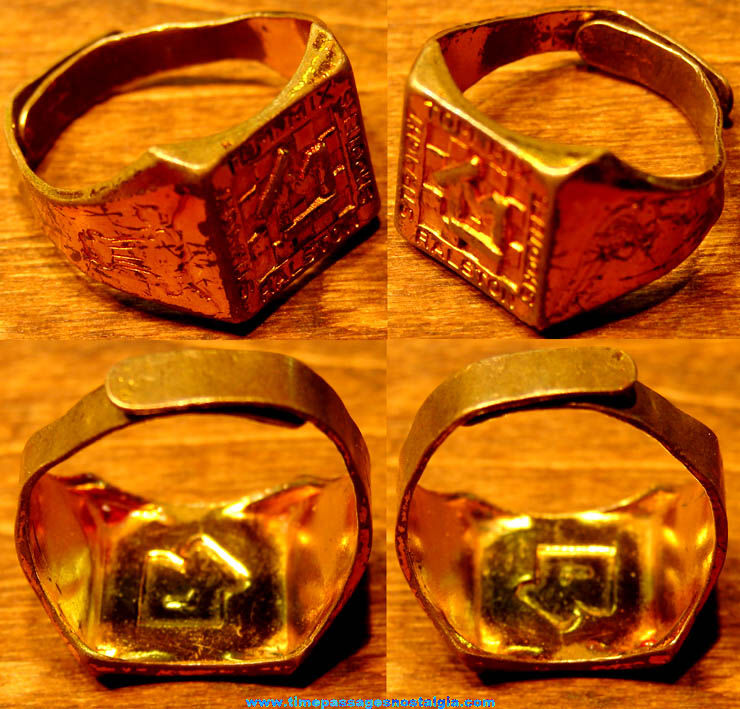 1935 Ralston Cereal Advertising Premium Tom Mix Straight Shooters Lucky Toy Brass Logo Ring