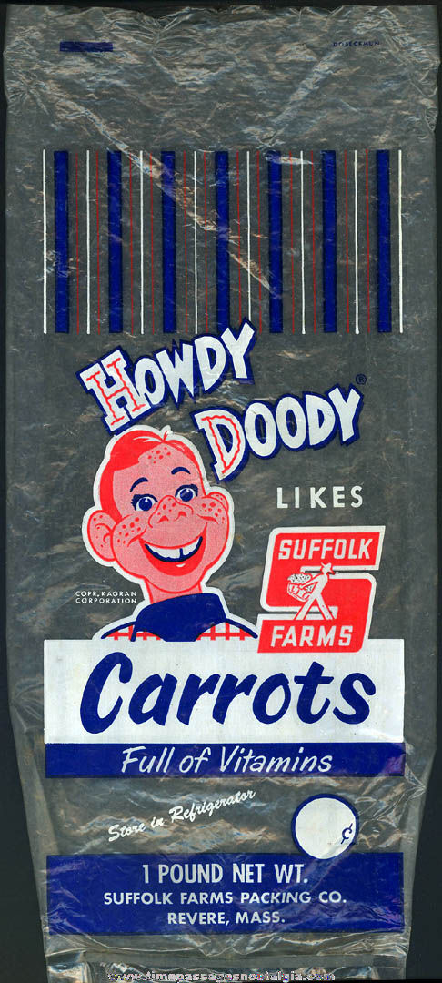 Old Suffolk Farms Howdy Doody Character Printed Carrots Advertising Plastic Bag