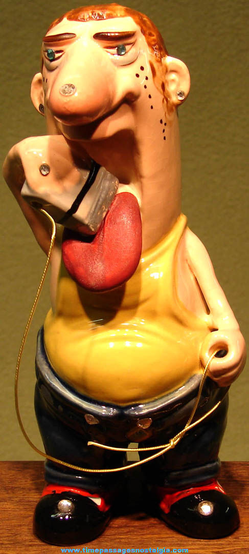 Colorful Old Kreiss Psycho Ceramics Man Shaving Tongue Figurine