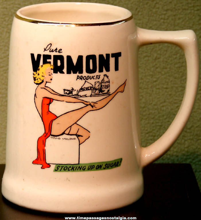 Old Vermont Advertising Souvenir Risque Woman Ceramic Mug