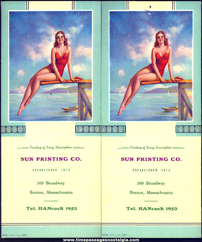 (2) Matching Old Risque Bathing Beauty Lady Advertising Premium Ink Pen Blotters