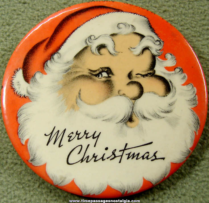 Large Old Christmas Holiday Santa Claus Celluloid Pin Back Button
