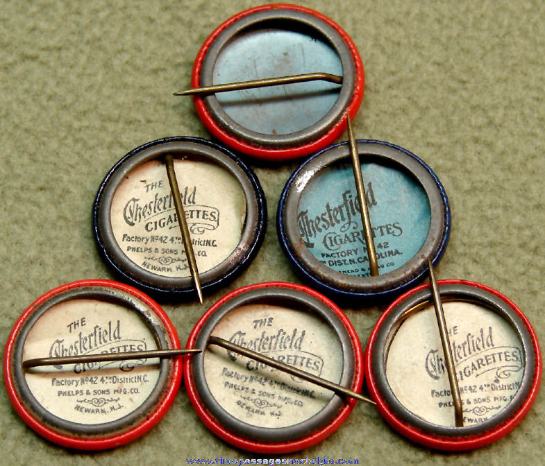 (6) Old Chesterfield Cigarettes Advertising Premium I’m The Guy Celluloid Pin Back Buttons