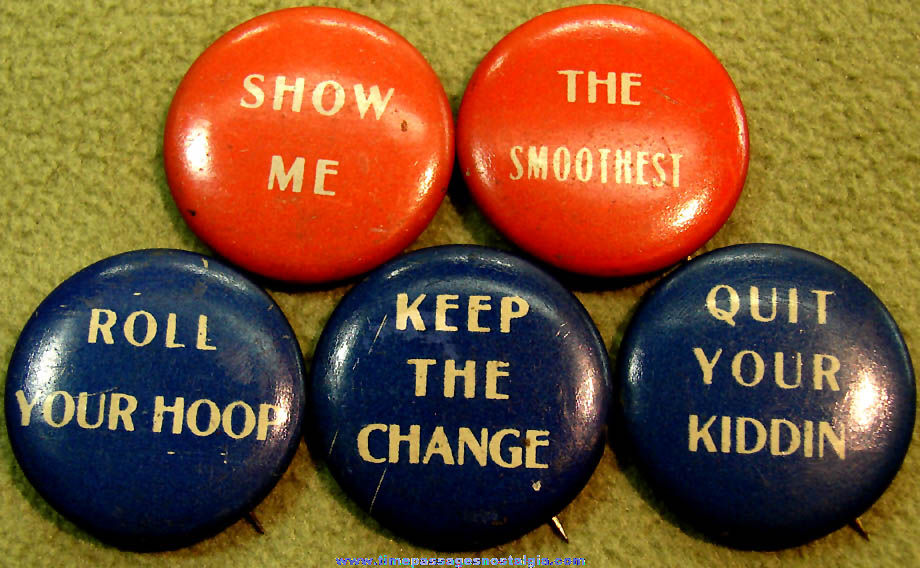 (5) Old Perfection Cigarettes Advertising Premium Tin Pin Back Buttons