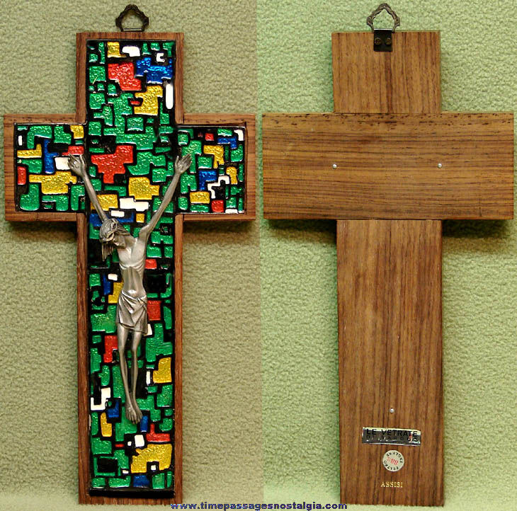 Colorful Metal & Wood Jesus Christ Catholic or Christian Crucifix
