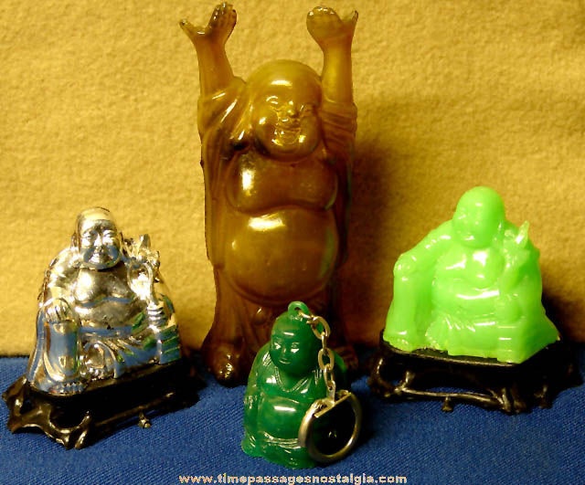 (4) Different Old Hard Plastic Buddha Religious Figurines