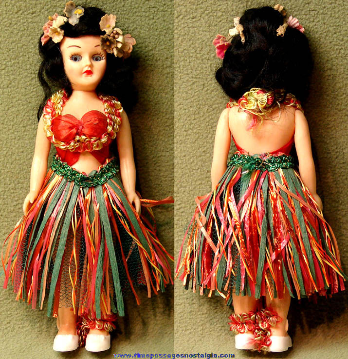 Colorful Old Dressed Hawaiian Hula Dancer Girl Toy Doll