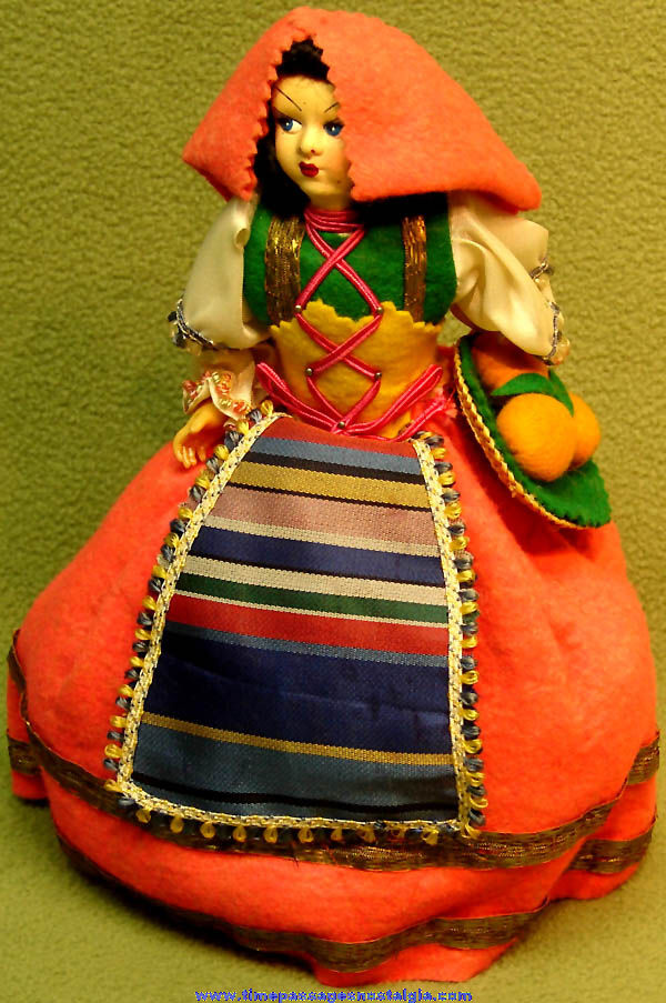 Colorful Old Dressed Italian Woman Toy Doll with Basket