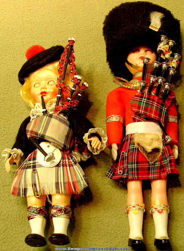 (2) Different Colorful Old Dressed European Bagpiper Toy Dolls