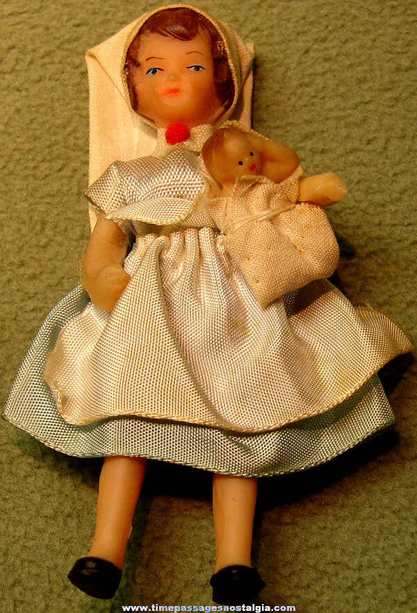 Small Old Dressed Maternity Hospital Nurse Toy Doll Figurine with Baby