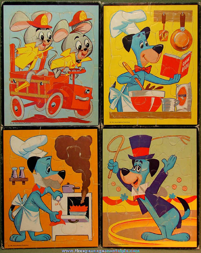 (4) ©1961 Hanna Barbera Pixie Dixie & Huckleberry Hound Frame Tray Jigsaw Puzzles