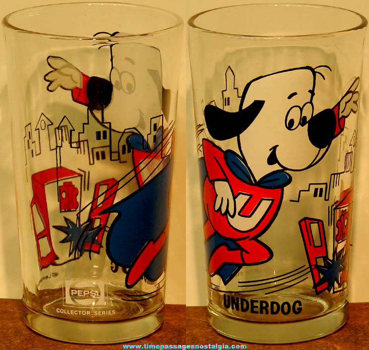 Old Underdog Cartoon Character Pepsi Advertising Drink Glass