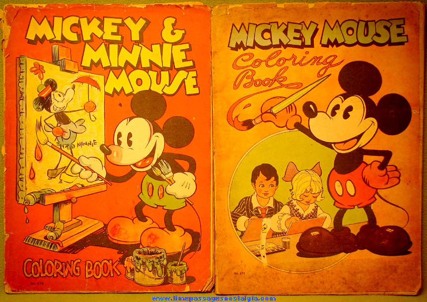 (2) Large 1930s Walt Disney Productions Mickey & Minnie Mouse Coloring Books