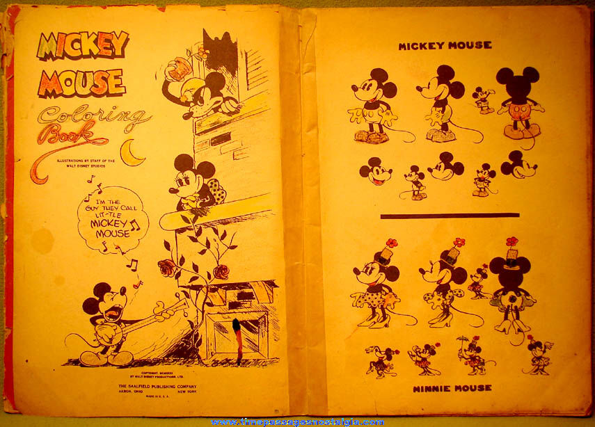 (2) Large 1930s Walt Disney Productions Mickey & Minnie Mouse Coloring Books