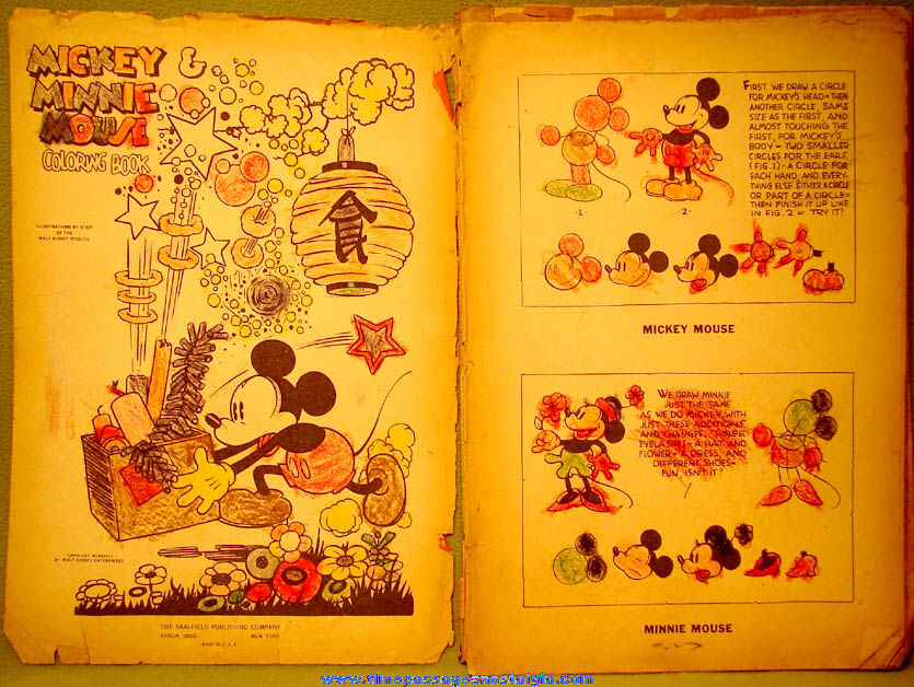 (2) Large 1930s Walt Disney Productions Mickey & Minnie Mouse Coloring Books