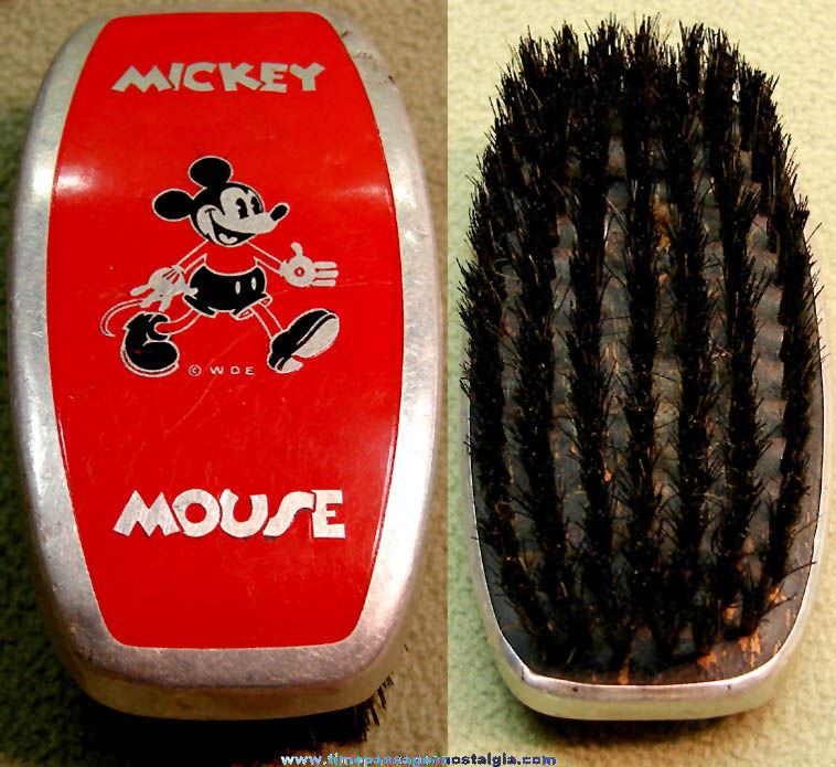 Early Walt Disney Enterprises Mickey Mouse Character Painted Metal Hair Brush