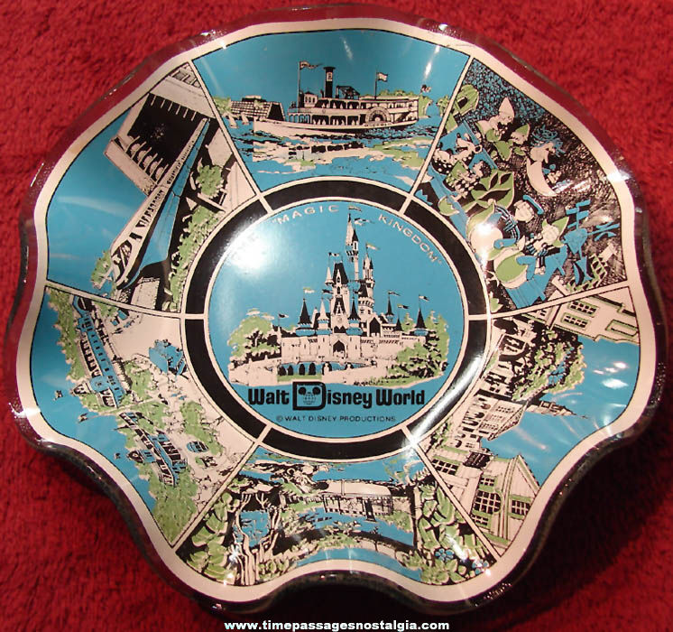 Old Walt Disney World Theme Park Advertising Souvenir Glass Tray