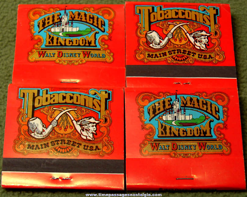(4) Old Unused Walt Disney World Tobacconist Store Advertising Souvenir Match Books