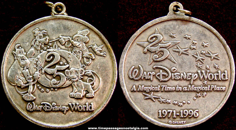 1996 Walt Disney World 25th Anniversary Advertising Souvenir Medal Pendant or Fob