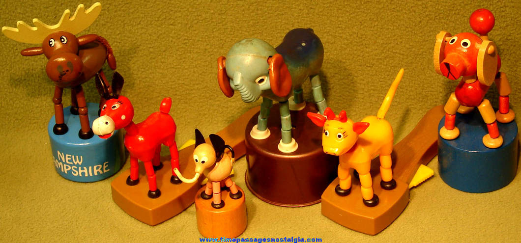 (6) Different Colorful Wood & Plastic Animal Toy Push Puppets