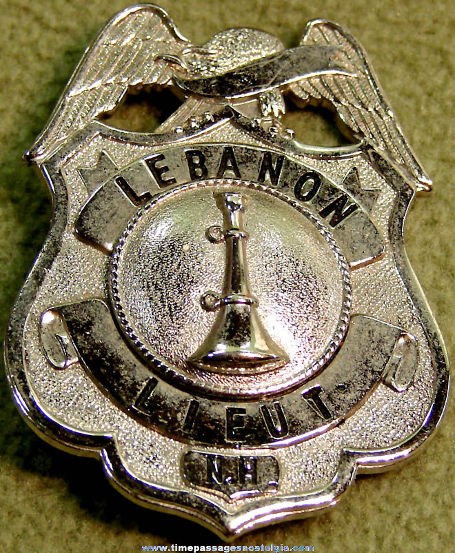 Old Lebanon New Hampshire Lieutenant Fireman Shield Badge