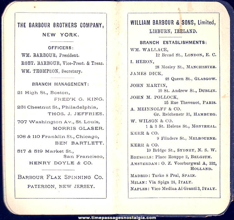 Small 1888 Barbours’ Irish Flax Thread Advertising Premium Calendar Notebook