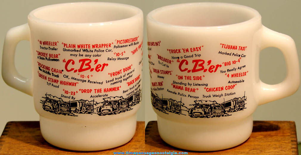 Old Anchor Hocking Fire King CB Radio Language Milk Glass Coffee Mug