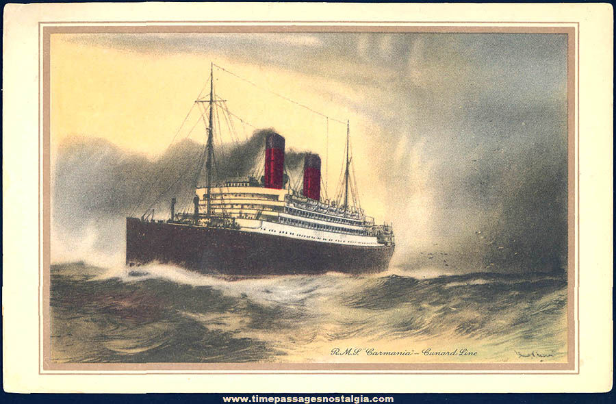 1930 Cunard Royal Mail Steamship Carmania Advertising Schedule Card