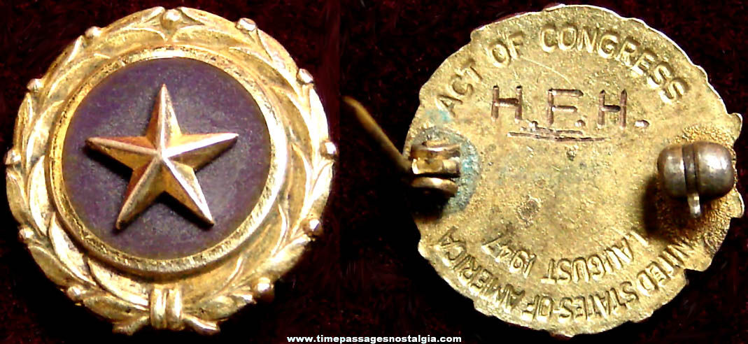 Old Engraved World War II Service Member Next of Kin Gold Star Lapel Pin