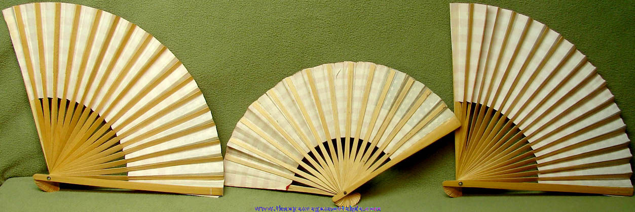(3) Wooden & Printed Paper American Flag Hand Held Folding Fans