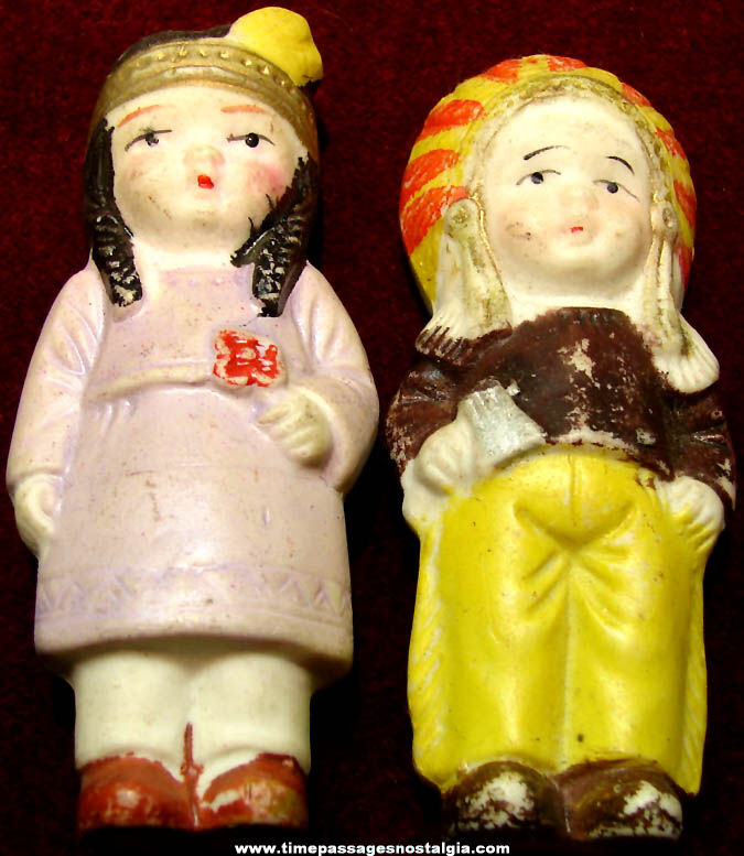(2) Small Colorful Old Native American Indian Bisque Porcelain Figurines