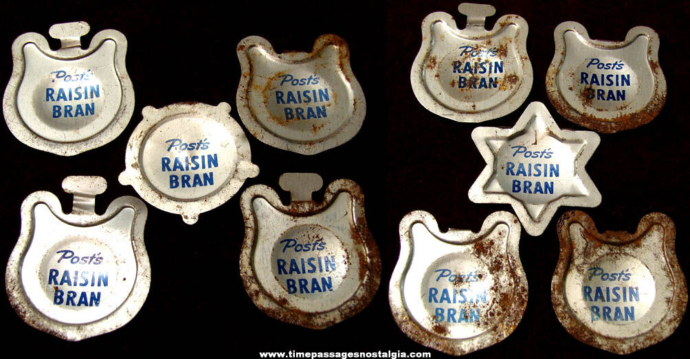 (10) 1950s Post Raisin Bran Cereal Tin Prize Western Medals or Badges