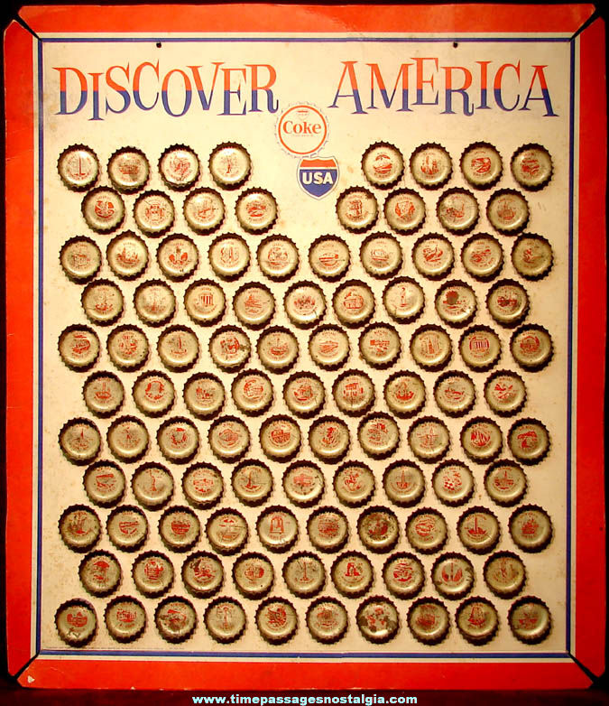 Complete 1962 - 1963 Coca Cola Discover America Advertising Bottle Cap Store Sign