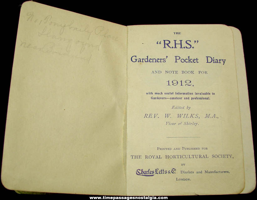 1912 Royal Horticultural Society Pocket Diary & Note Book With Mechanical Pencil